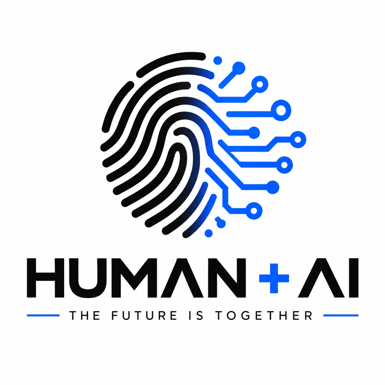 Human + AI logo: fingerprint transforming into digital circuitry